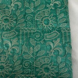 Green Embroidered Silk Fabric. Thailand